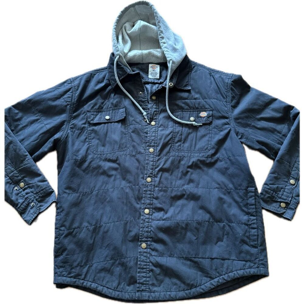 Dickies Men’s Quilted Hooded Jacket Snap Closure Work Wear Size XL